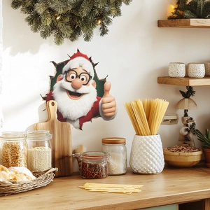 3D Santa Claus wall sticker with thumbs up gesture for Christmas home wall decor