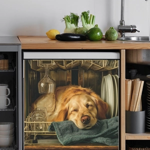 Creative sleeping golden retriever dog magnetic decal for dishwasher kitchen decoration