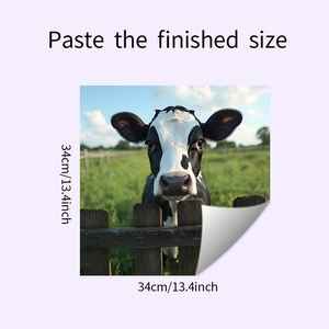 Detailed view of the cow wall sticker showing its self-adhesive peeling effect and square size