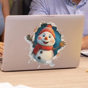 3D Funny Christmas Snowman Toilet Lid Sticker Creative Hole Effect PVC Removable Wall Decal For Bathroom Holiday Decor