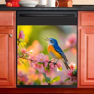 Floral Bird Kitchen Appliance Decoration Sticker PVC Self Adhesive Wall Decal For Dishwasher Fridge Home Natural Style