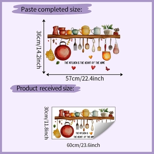 Detail showing cartoon kitchen utensils wall sticker dimensions 36x57cm for home decor