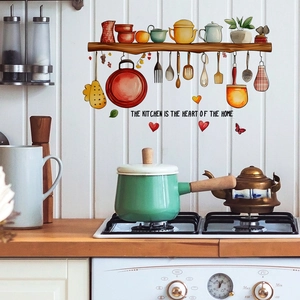 The Kitchen Is The Heart Of The Home Quote Wall Sticker PVC Cartoon Kitchenware Decal For Kitchen Restaurant Home Decor