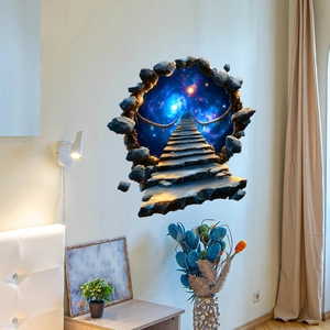3D wall sticker featuring a cosmic bridge and blue starry space for home wall decor