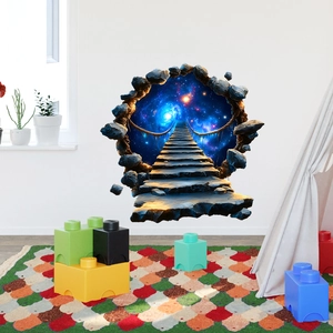 3D outer space planet bridge wall sticker for bedroom decor with a fantasy star tunnel effect