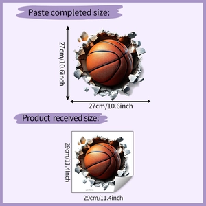 Detailed dimension sheet of 3D basketball wall sticker with 27cm and 29cm measurements