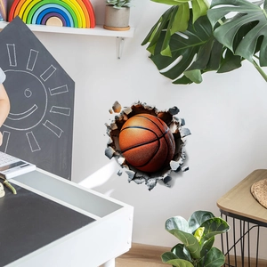 3D basketball wall sticker with broken wall effect for living room home decor