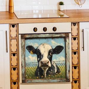 Farmhouse cow wall sticker for kitchen cabinets with blue wood frame texture