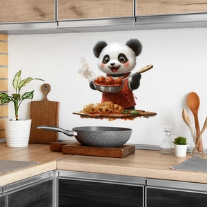 Cartoon panda chef wall sticker for kitchen decor, waterproof self-adhesive panda mural