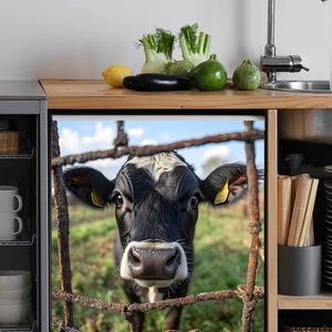 Country farm cow and rusted wire mesh decor sticker for kitchen dishwasher and cabinets