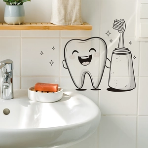 Cute cartoon teeth and toothbrush wall stickers for modern bathroom tile decoration