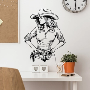 Adesivo Murale Cowboy Girl Line Art Minimalista Nero PVC Autoadesivo Donna Ritratto Decalcomania Per Decorazione Casa