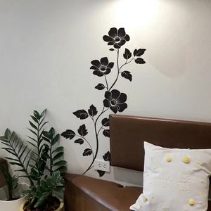 Black Flower Vine Wall Decal Removable PVC Self-Adhesive Aesthetic Mural Decor For Living Room Bedroom Kitchen Furniture Decoration