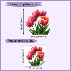 Size comparison detail showing tulip wall sticker dimensions for home bathroom decor