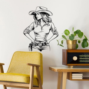 Adesivo murale minimalista cowgirl bianco e nero per camera da letto e casa