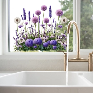 Purple allium and lavender floral wall stickers for home window and bedroom wall decoration