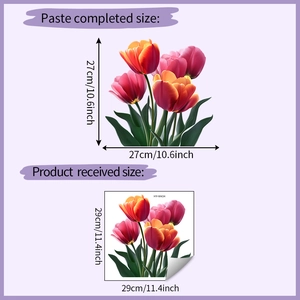 Detailed size chart showing tulip wall sticker dimensions for home and bathroom decor