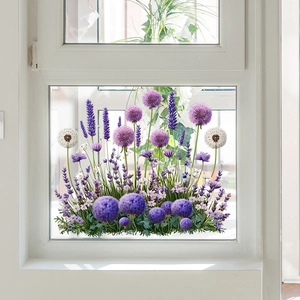 Purple allium and lavender glass window wall decals for elegant home bedroom decoration