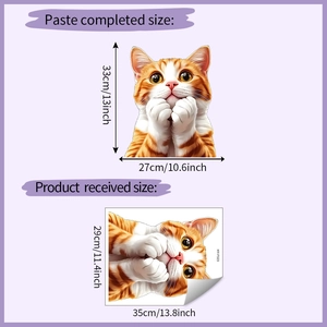 Size dimensions and layout for the cute orange cartoon cat wall sticker HY-F523