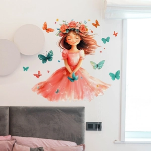 Dreamy butterfly girl wall decal sticker for nursery and girls bedroom decoration
