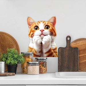 3D cute orange cat wall sticker for kitchen home decor, waterproof PVC cat decal