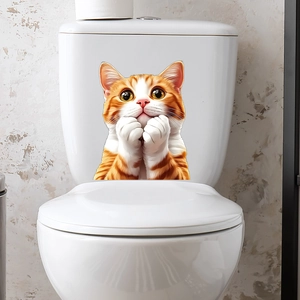 3D cute orange cat wall sticker for kitchen fridge cabinet and home decor