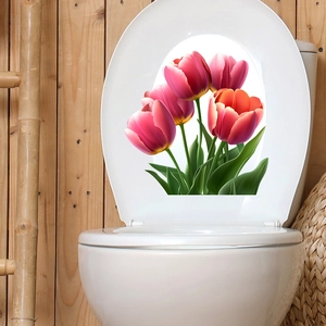 Adhesive tulip floral toilet lid sticker for bathroom home wall decoration and aesthetic