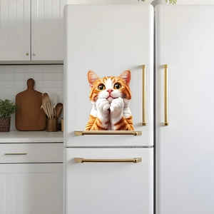 Cute orange cartoon cat wall sticker for refrigerator and kitchen home decoration