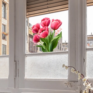Pink tulip wall stickers and decorative window decals for home bedroom wall decor