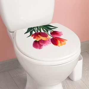 Realistic pink tulip bathroom toilet lid sticker for home wall decor and visual upgrade