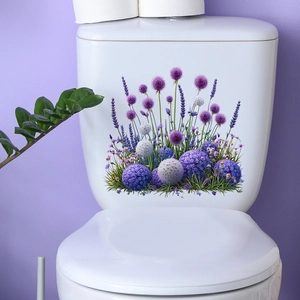 Purple Floral Lavender Allium Toilet Sticker Waterproof PVC Self-Adhesive Removable Wall Decal For Bathroom Home Decor