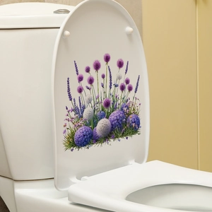 Self-adhesive purple allium flower wall sticker for bathroom and toilet lid decoration