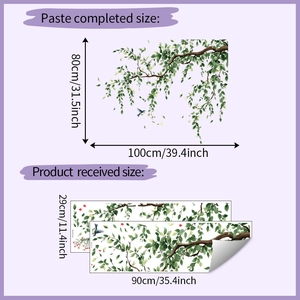 Layout detail showing self-adhesive wall stickers with bird and leaf branch dimensions