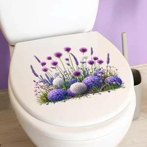 Self-adhesive bathroom wall stickers with purple scallion and lavender floral pattern