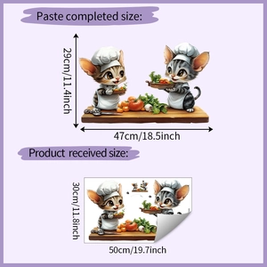 Detailed comparison of 30x50cm sheet size and final layout of cat chef wall stickers