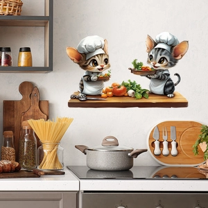 Cartoon Cat Chef Kitchen Wall Sticker Waterproof PVC Self-Adhesive Removable Decorative Decal For Restaurant Home Decor