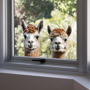 Self-adhesive alpaca wall stickers for living room windows with realistic animal design