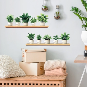 Green Potted Plants PVC Self Adhesive Wall Stickers Nordic Style Removable Waterproof Wall Decals For Home Bedroom Decor