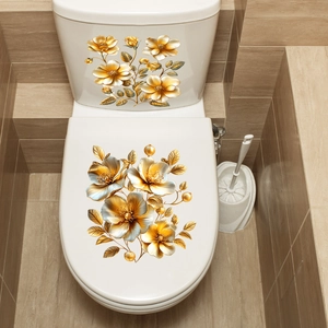 3D golden floral self-adhesive toilet seat stickers for home bathroom decoration