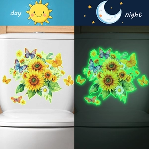 Adesivo per Toilette Girasole Farfalla Luminoso Si Illumina Al Buio Impermeabile PVC Autoadesivo Bagno Decorazione Casa