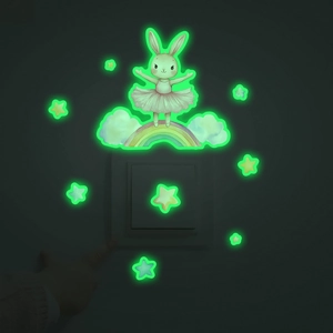 Luminous ballet rabbit stickers on rainbow and clouds for light switch decoration