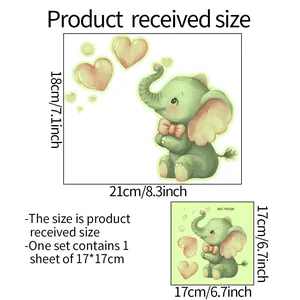 Luminous cute elephant and heart wall sticker sheet with dimensions for switch decoration