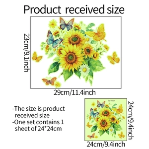 Adesivi murali con girasoli e farfalle luminosi con dettagli sulle dimensioni