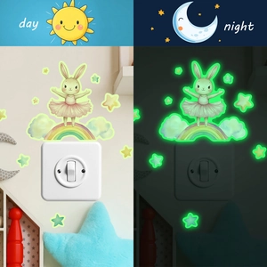 Luminous ballet bunny and rainbow star wall stickers for light switch decoration