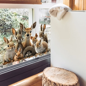 Realistic forest animal wall stickers with deer and rabbits for home bedroom decoration
