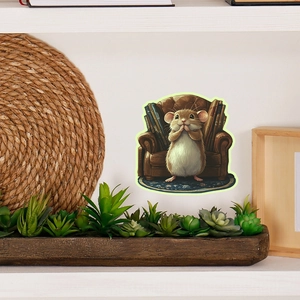 Luminous cartoon mouse reading on sofa wall sticker for cozy kids room decoration