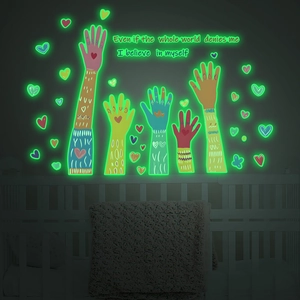 Glow-in-the-dark wall sticker with colorful palm prints and inspirational English slogans