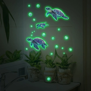 Adesivi murali tartaruga marina luminosa con bolle per decorazione bagno e casa