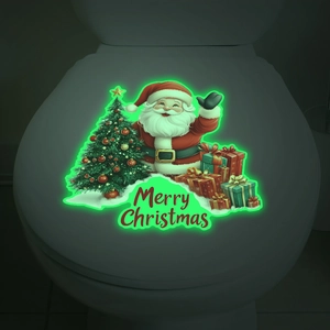 Luminous Santa Claus Christmas toilet sticker with glowing Merry Christmas text on lid
