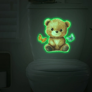 Glow-in-the-dark cute bear and butterfly stickers for bathroom toilet and wall decoration